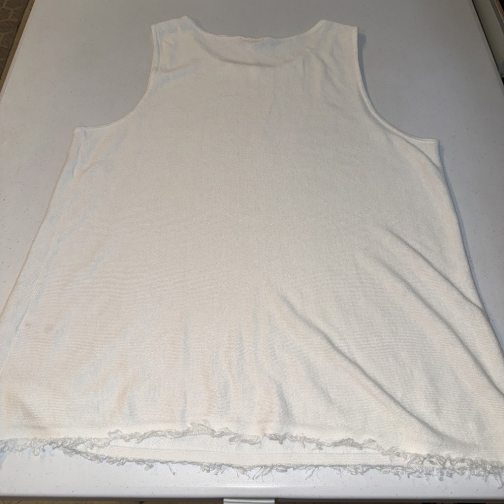 J.Jill White Linen Blend Tank Top Womens Size Medium Raw Hem Sleeveless Casual - Picture 6 of 12